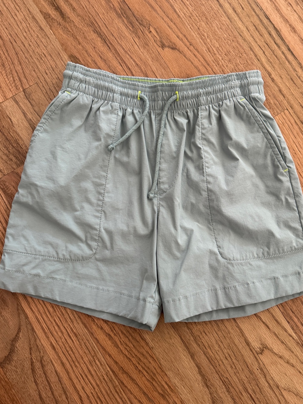 Crewcuts Gray Elastic Waist Shorts with Lime Stitching